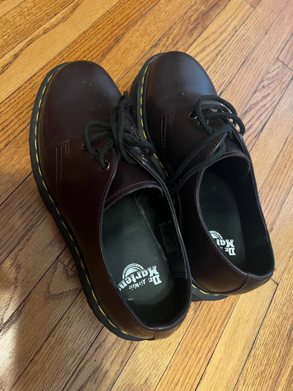 Dr. Martens 3-Eye Derby in Cherry/Deep Red with Yellow Stitching 39EU US 8